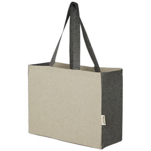 Eco Tote bag a soffietto in cotone riciclato da 190 g/m&sup2; con lati a contrasto